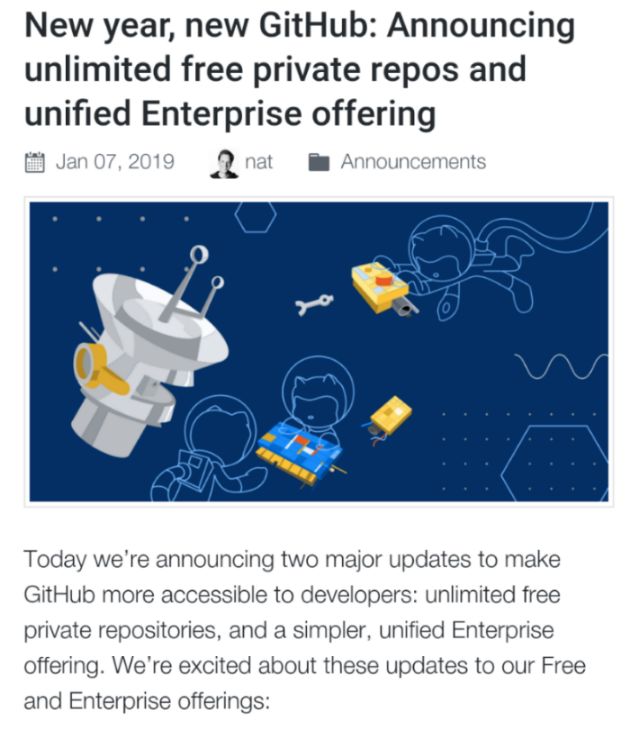 重大消息:GitHub 可以免费无限制创建私有仓库啦